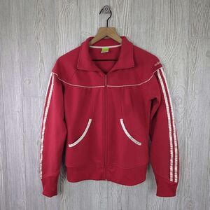 Vintage Adidas Y2K Women's Large Red White Striped Track Jacket Windbreaker